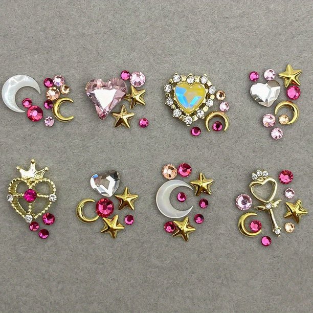 3D Nail Charms For Acrylic Nails Crystal Heart Nail Rhinestones Star Moon Alloy Nail Art Charms Colorful Nail Gems Nail Decorations For Nail Art Rhinestones