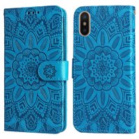 Funda Tipo Cartera Foxdock Para Iphone X/Xs , Diseño Girasol En Relieve, Cuero Pu, Cierre Magnético, Soporte Y Tarjetero