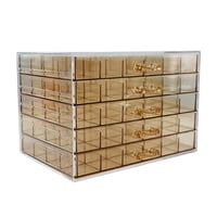 Magideal - Vitrina, Soporte De Caja De Almacenamiento De Joyería Acrílica, Soporte De Exhibición De Joyería, Escritorio Transparente, 120 Rejillas, Organización Marrón