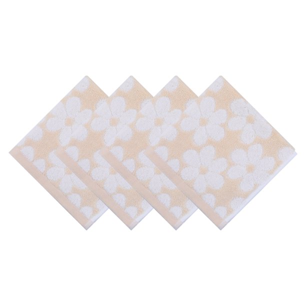 REGALWOVEN Toallas de Algodón Absorbente Suave con Estampado Floral, Toallas Faciales Reutilizables para Baño, Gimnasio, Spa 13" x 13" Amarillo 4pk