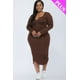 thumbnail image 1 of Vestido Midi de Manga Larga con Cuello Dividido y Talla Grande, 1 of 5