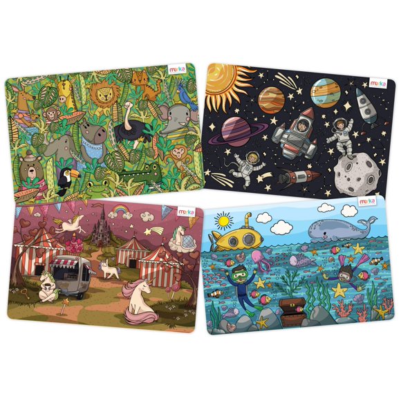 Placemats Merka Kids, juego de plástico lavable para niños de 4 a partir de 2 años