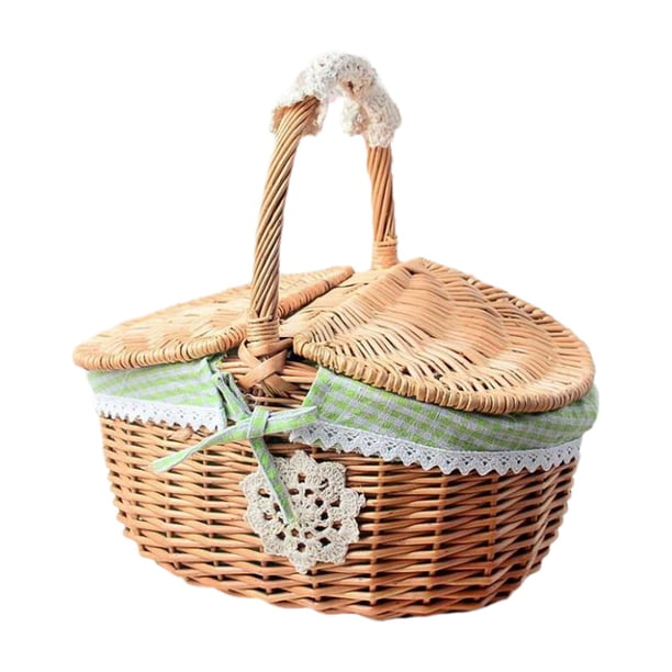 Cesta de mimbre para picnic, cesta de almacenamiento de ratán, cesta de servicio duradera, cesta de almacenamiento de mimbre tejida para fiestas al aire libre, sándwiches Pequeño