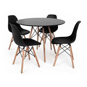 Klik Muebles - Comedor Mesa Eames Redonda Negra 100Cm + 4 Sillas Eames Negras