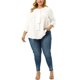 thumbnail image 2 of Agnes Orinda Blusa de Chifón con Cuello Redondo y Lazo para Mujer Talla Grande para Escuela, Universidad, Trabajo, Oficina con Volantes 1X Blanco, 2 of 8