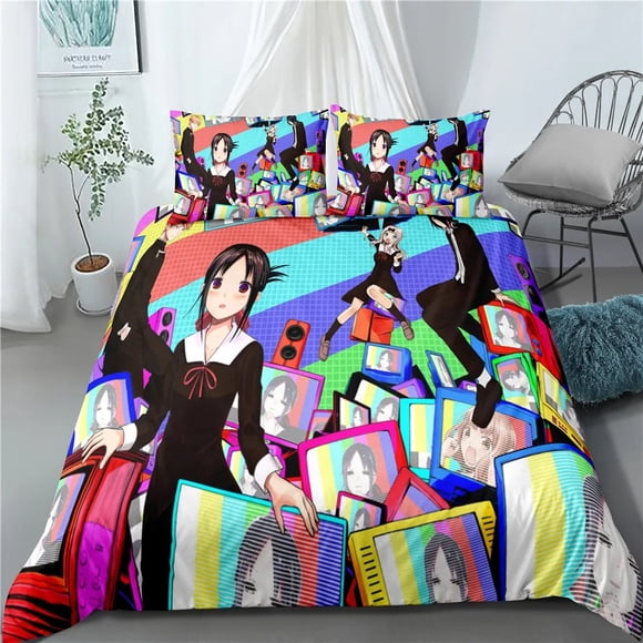 Kawaii Kaguya-sama Love is War Bedding Set Boys Girls Twin Queen Size Duvet Cover Pillowcase Bed Kids Adult Home TextilesBed Sheets