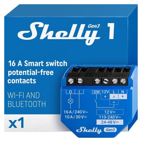 Relé Shelly 1 Gen3 WiFi Matter 16 A de contactos secos