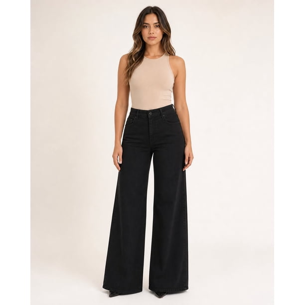 Jeans Negro Full Wide Leg Negro Push Up J9297