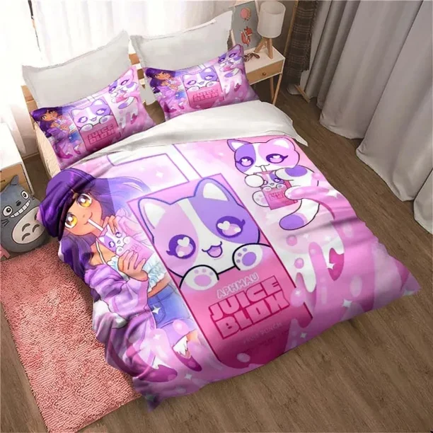 Bedding Set Duvetcover Set Single Double Size Kawaii Cartoon Aphmau Adult boys Bedroom Duvet Cover and Pillow Case Bed Sheets