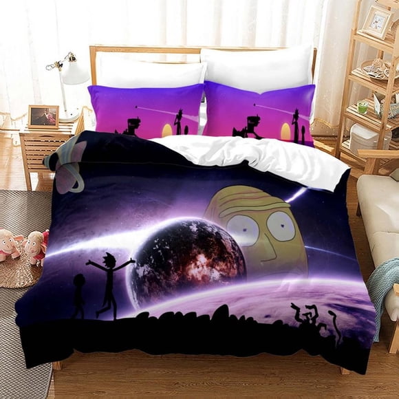 Rick And Morty Cartoon Quilt Duvet Cover Set Doona Cover Bedroom Decor3-Piece Bedding Set