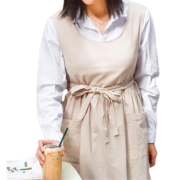 Delantal de talla grande para mujer con 2 bolsillos, estilo japonés, ideal para pintar, limpiar y cocinar.