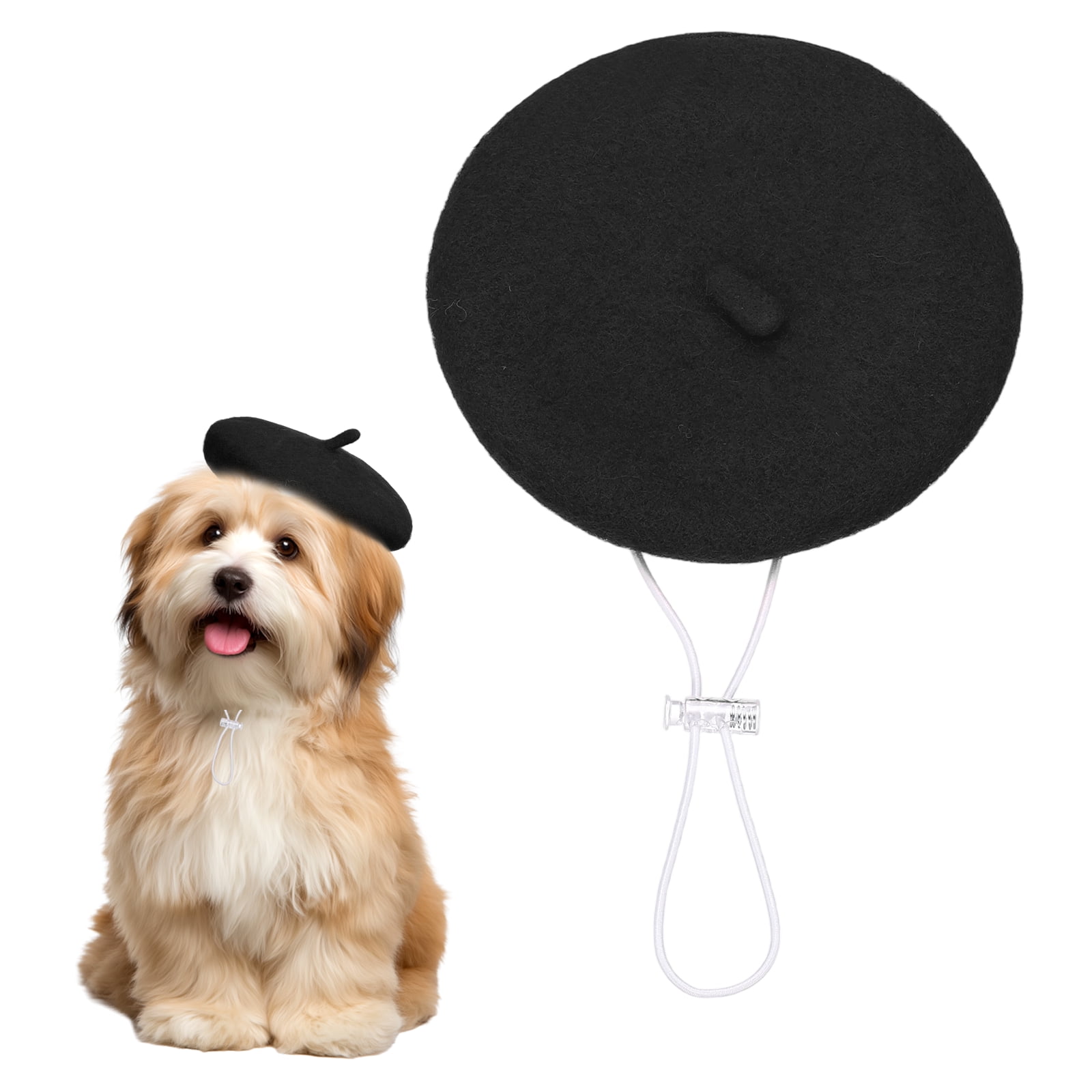 Uxcell Sombrero de Boina para Perro, Sombrero de Lana de 5 Pulgadas para Mascotas, Boinas de Artista Francés con Correa Ajustable, Accesorio para el Cabello, (Negro), para Disfraz de Navidad