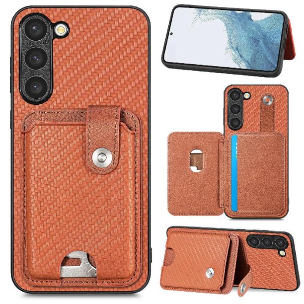 Funda Billetera Tejida para Samsung Galaxy S23 Plus con Soporte y Tarjetero Marrón