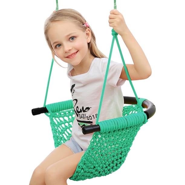Columpio para niños pequeños PECUBE, asiento giratorio tejido a mano, color verde macarrón