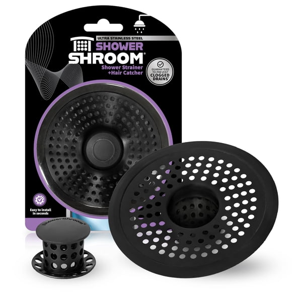 Trampa para cabello ShowerShroom Ultra negro mate de acero inoxidable