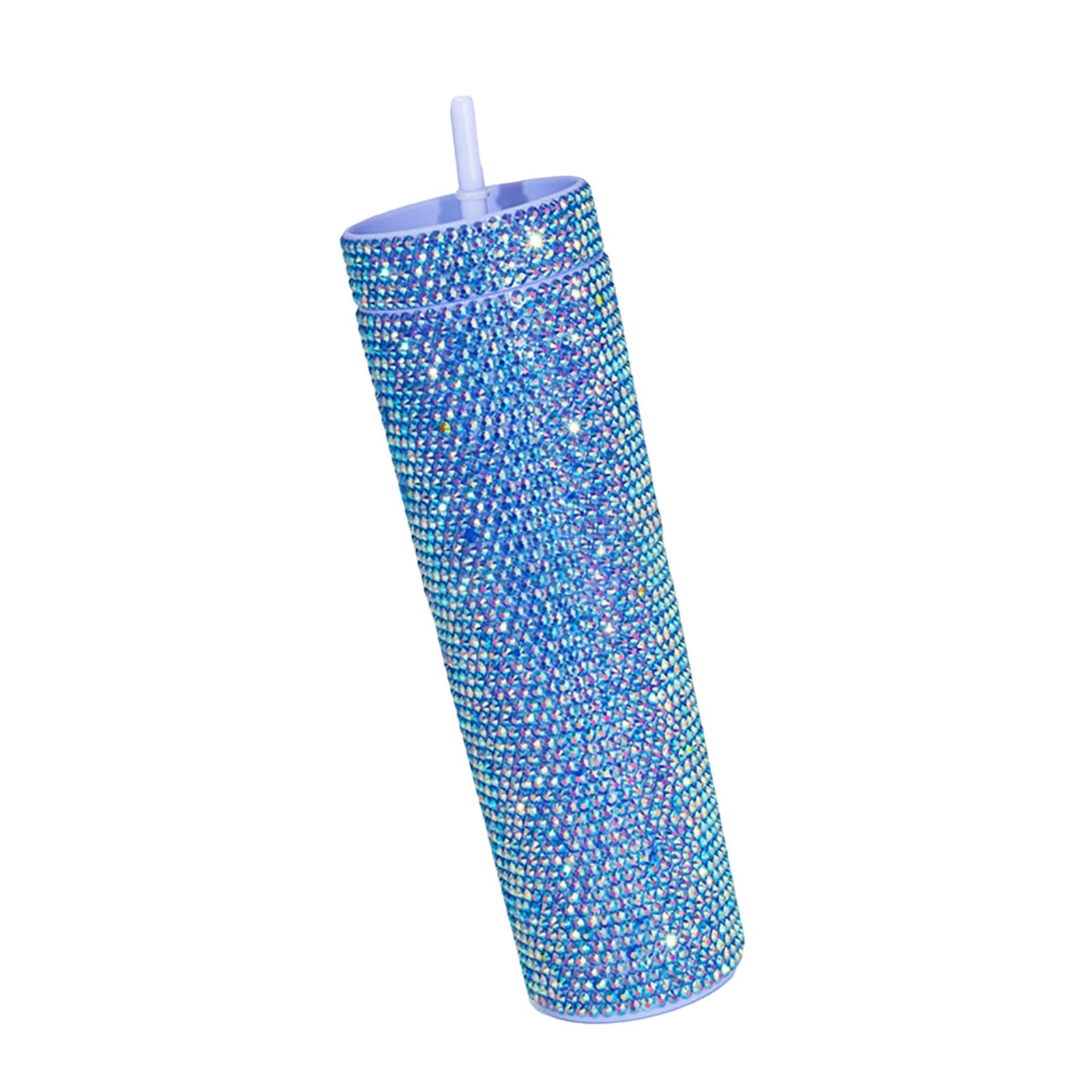 Bothyi - Taza De Viaje Para Café, Vasos De Café Helado Con Purpurina, Botella De Agua De Grado Alimenticio De 450Ml, Azul