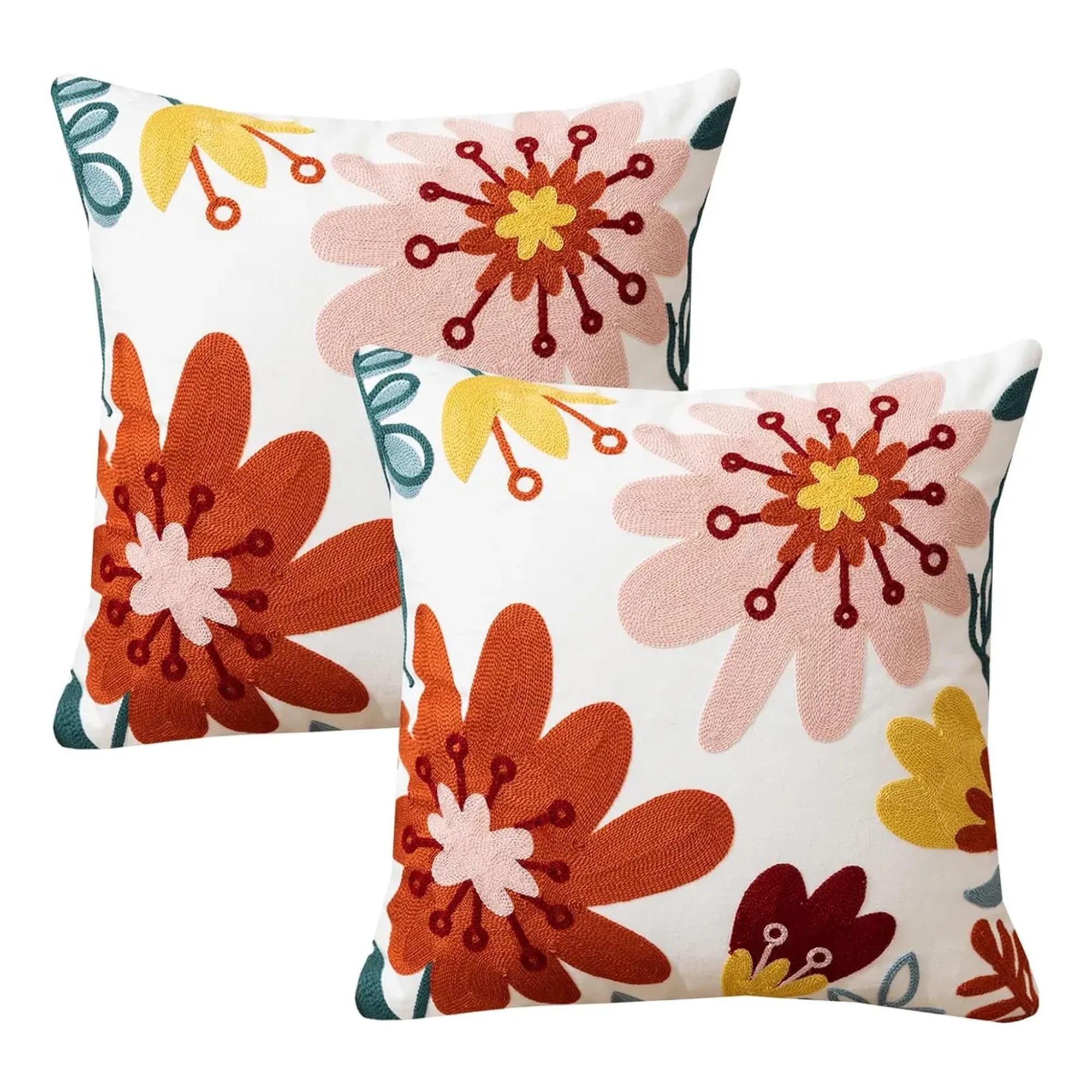 Casadeliacl - Fundas Para Cojines Sin Relleno 2 Unidades Diseños Bordados Marrón Flor