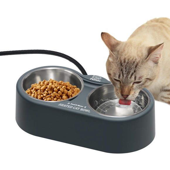 Cuenco para gatos Fuliuna Outdoor con calefacción y doble acero inoxidable