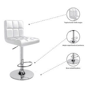 Genérico - Pack 2 Silla Piso Bar Taburete Respaldo Ecocuero Regulable Blanco