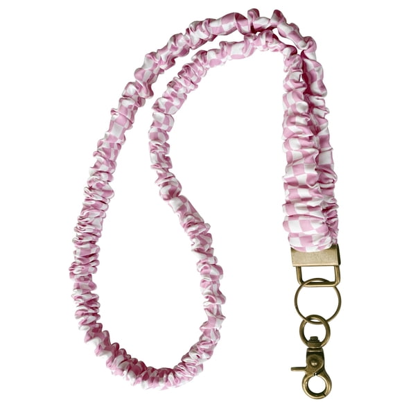 Lanyard WEZEBEL estilo scrunchie rosa a cuadros elástico