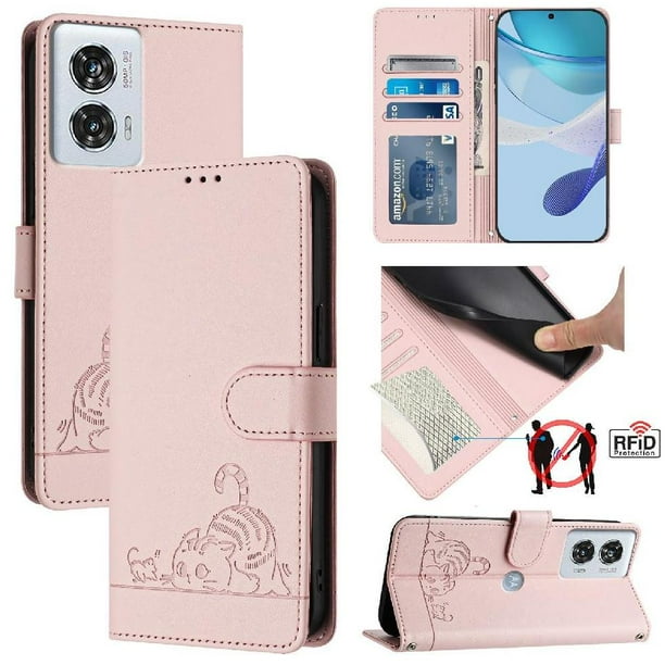 Funda tipo cartera FOXDOCK para MOTOROLA Edge 50 fusion con soporte, ranuras, RFID, diseño de gato