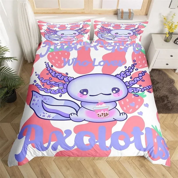 Galaxy Duvet Cover Twin King Cute Axolotl Bedding Set Cartoon Salamander Comfortable Cover Polyester Ocean Sealife Bedspread Cover
