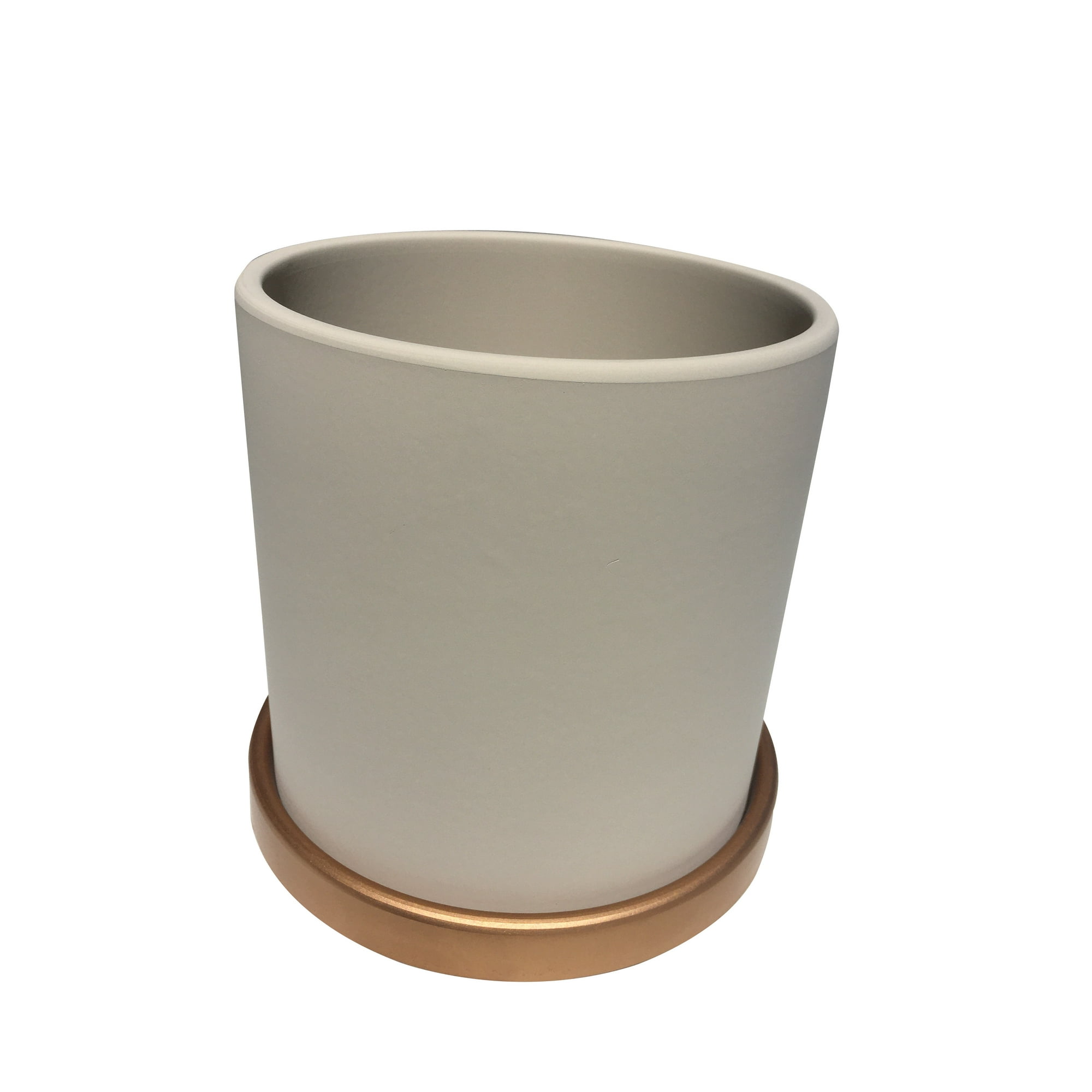 Decogreen - Maceta Cilindro Crema Con Plato Dorado S