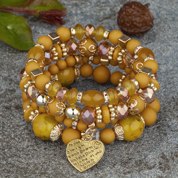 Heart Charm Beads Layered Bracelet Set Pompomia Bracelet Charm Vintage Jewelry Valentine's Day Gift