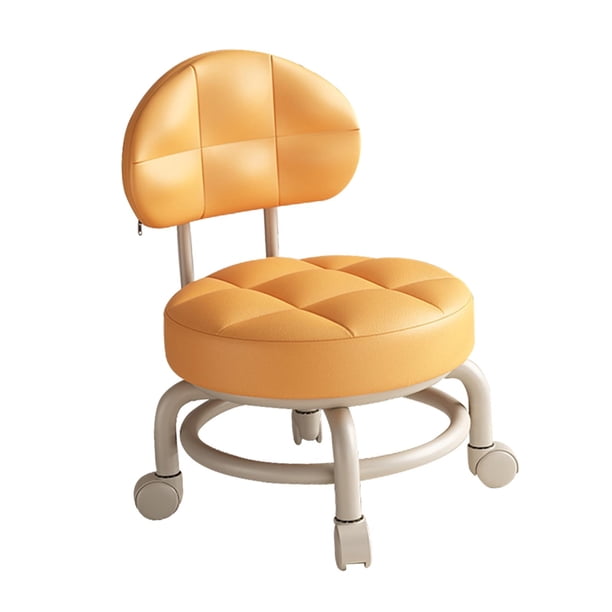 Taburete Con Ruedas Redondo Bajo Limpieza Con Respaldo Para Salón Peluquería Cocina Naranja