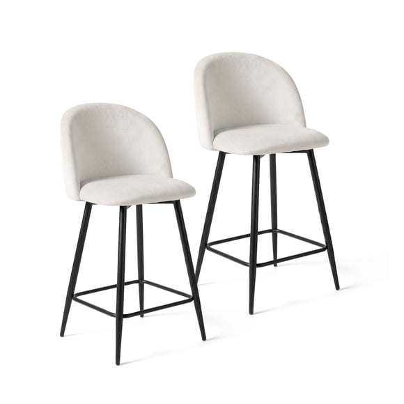 Pack 2 Taburetes Pisos Bar Cocina Sillas Altas Acolchado 65 cm Sora Felpa Beige