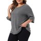 thumbnail image 4 of Agnes Orinda Blusas de Mujer Tallas Grandes Cuello Redondo Abertura Manga 3/4 Decoración de Botones Blusas Sueltas Informales de Punto 3X Gris, 4 of 6
