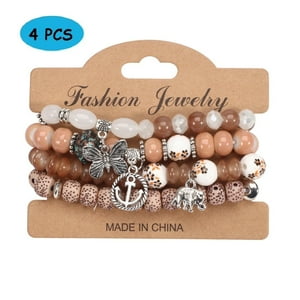 Pulsera Heshpaws Bohemian Stretch Anchor 4 Piezas Elefante Mariposa Retro