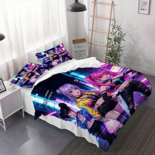 Three-Piece K-pop Girl Group Cyber City Street Concept Poster Printed Duvet Cover Set Including Duvet Cover and Pillowcases