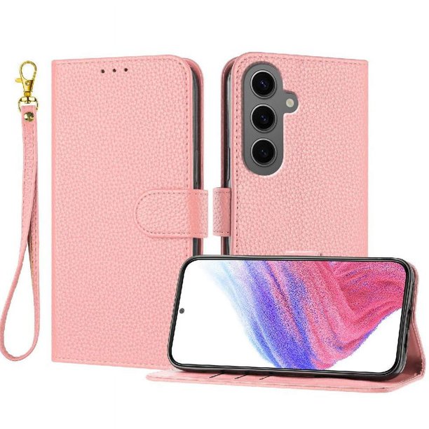 Funda Cartera para Samsung Galaxy S24 FE Tarjetero Soporte Magnético y Correa Rosa