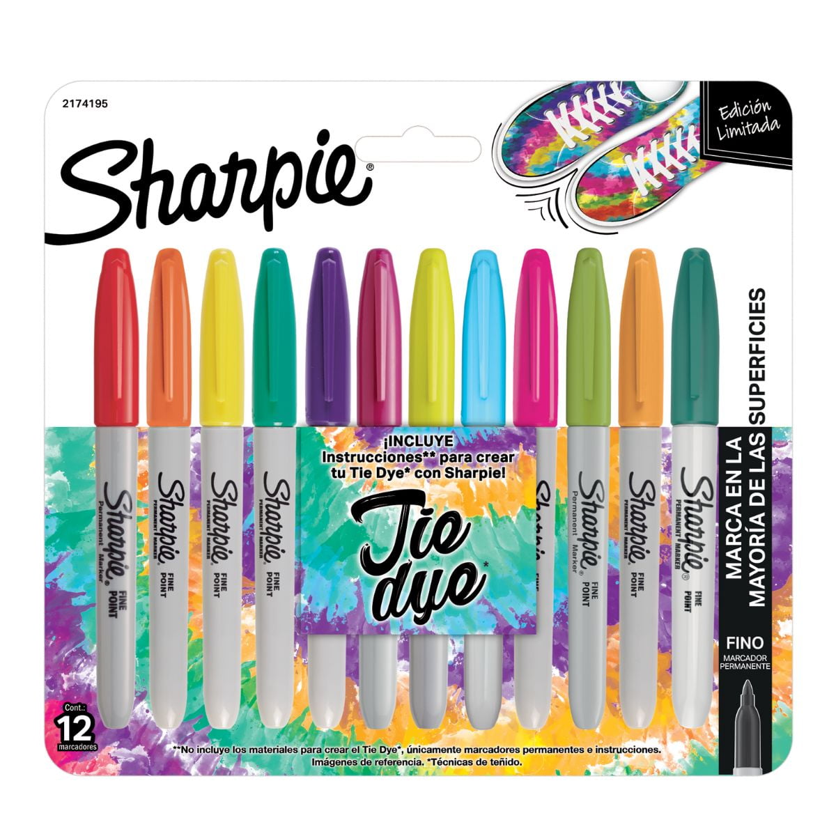 Sharpie - Marcadores Permanente Punta Fina 12 Colores Tie Dye