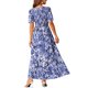 thumbnail image 3 of INSPIRE CHIC Vestido Maxi de Rayón Floral para Mujer con Cuello en V, Mangas Volantes, Volantes en Capas y Bolsillos Azul Marino Talla L, 3 of 5