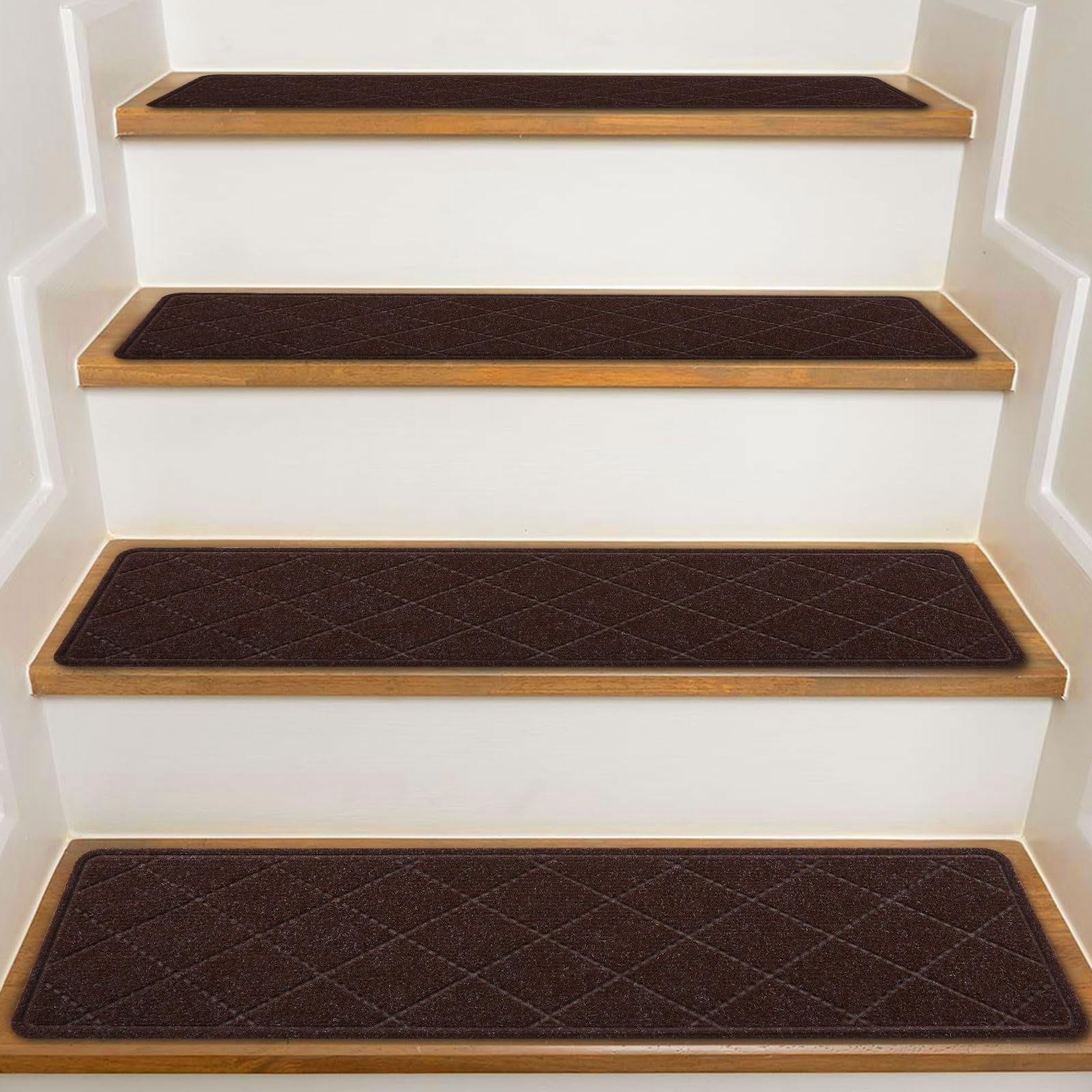 Alfombra Para Escalones Kooteta Marrón 203 X 76 Cm Antideslizante, 15 Piezas
