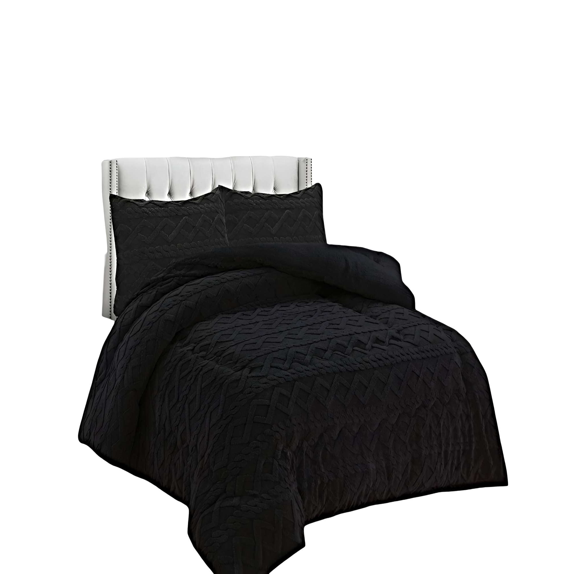 Genérico - Pack Cobertor De Invierno Con Textura 1 5 Plaza 180x200cm P Negro