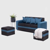Almore - Sofa Paris 2 Pouf Azul Negro