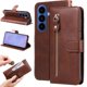 thumbnail image 1 of Funda tipo cartera para Samsung Galaxy S26 con bolsillo con cremallera y ranuras para tarjetas – Función de soporte Marrón, 1 of 5