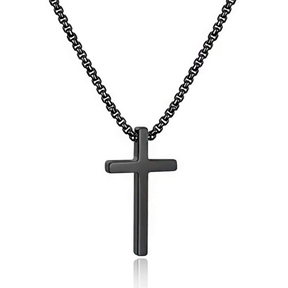 Collar M MOOHAM Cruz Negra 51 cm Acero Inoxidable