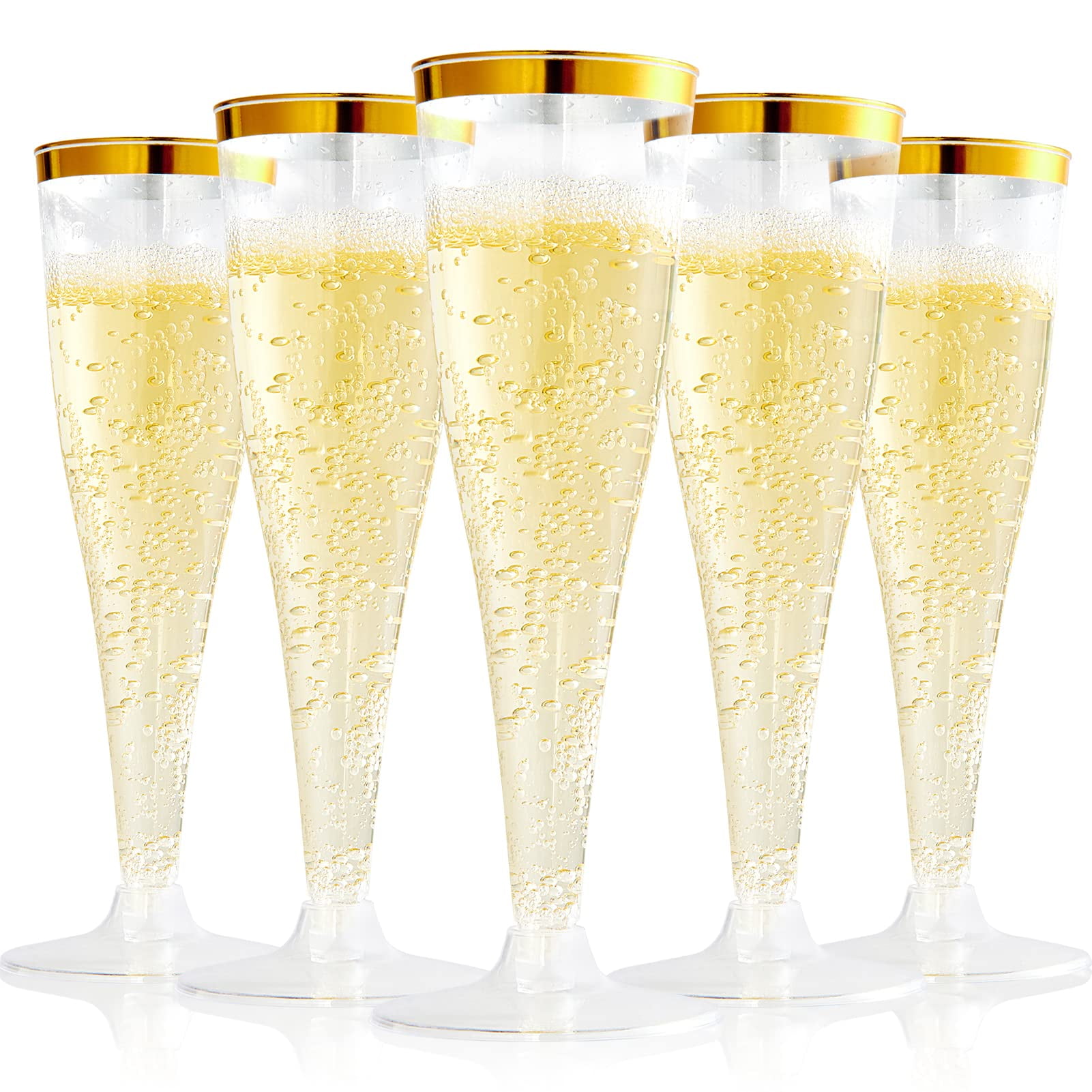 Copas De Champán De Plástico Focusline, 100 Unidades, 130 Ml, Borde Dorado