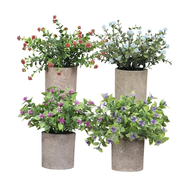 4 Uds. de Plantas Falsas Pequeñas en Maceta, Bonsái Artificial Decorativo, Adornos de Mesa para Oficina, Dormitorio, Decoración de Alféizar de Ventana Estilo E