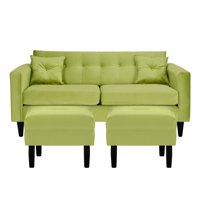 Bodevir - Sofa New Retro 3C + 2 Pouf Felpa 00 Pistacho