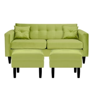 Bodevir - Sofa New Retro 3C + 2 Pouf Felpa 00 Pistacho