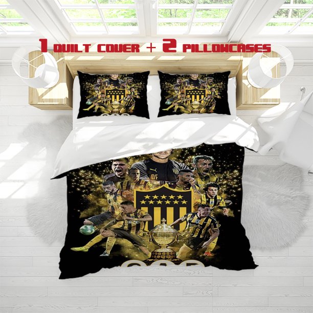 3pcs Pe\u00F1arol Club Yellow and Black Jersey Player Celebration Victory Poster Themed Printed Bedding Set Soft Duvet Cover and Two Pillowcases