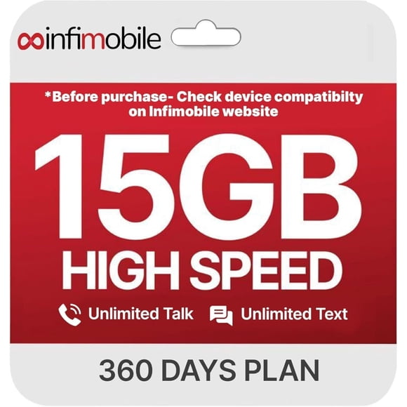 Plan Prepago Ilimitado Infimobile: 12 Meses con 15GB de Datos de Alta Velocidad por Mes, Datos, Llamadas y Mensajes Ilimitados, Servicio con SIM Card y Cobertura Nacional en Redes 4G y 5G