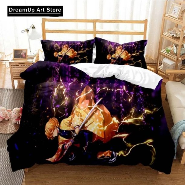 x802 Bed SheetsHot Anime Demon Slayer Bedding Set Japanese Cartoon Bed Linen x Teens Girls Twin Full Duvet Cover Sets 3-Piece Bedding Set (1 Duvet Cover + 2 Pillow Shams) nj802