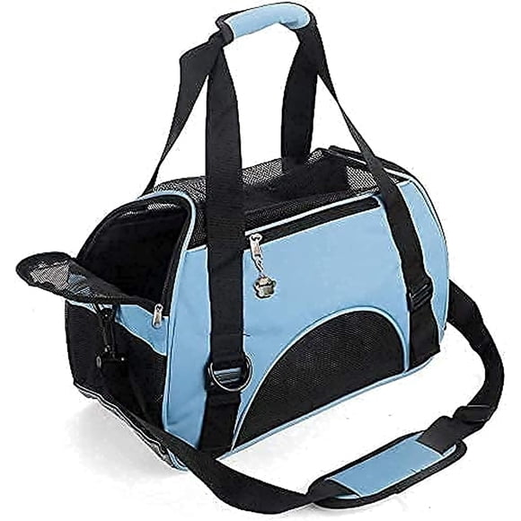 Transportadora para Gatos ZaneSun Plegable y de Lado Suave Azul 40x19x26cm