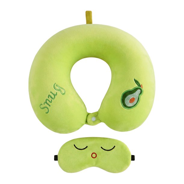 Almohada de Viaje de Espuma de Memoria REGALWOVEN, Almohada de Cuello en Forma de U con Máscara para Ojos Verde 12x12in